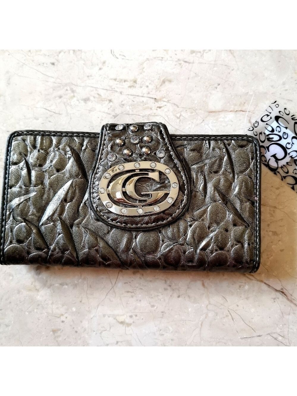 Nwt pewter metallic gray wallet vegan